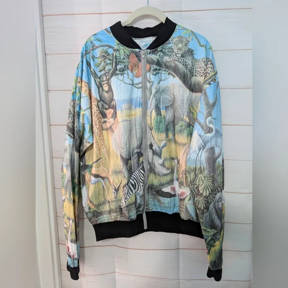 VINTAGE RARE Colorful Animal Print Bomber Jacket Size Large - Picture 8 of 13